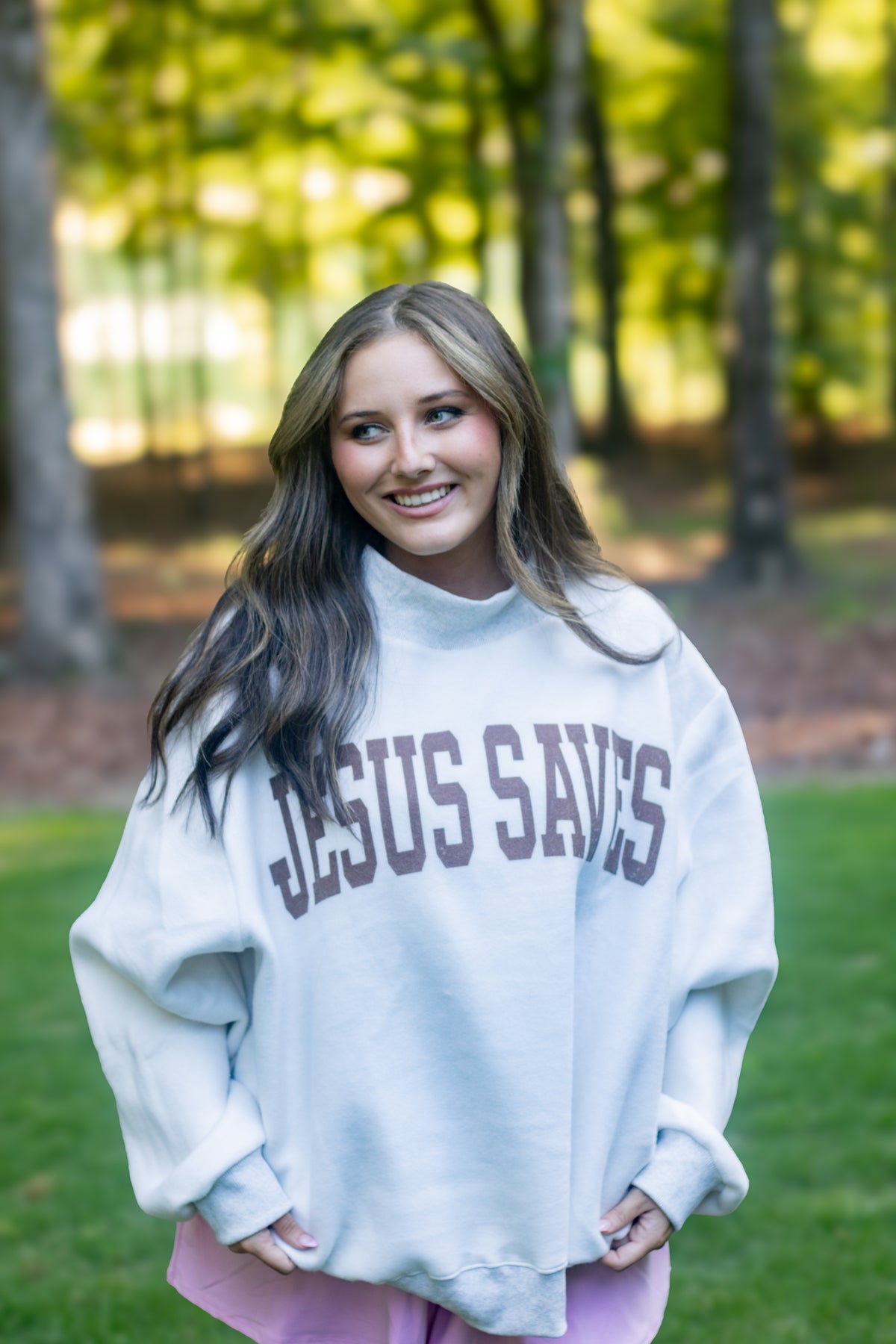 'CROSS &JESUS SAVES' Reversible Sweatshirt: Ash grey