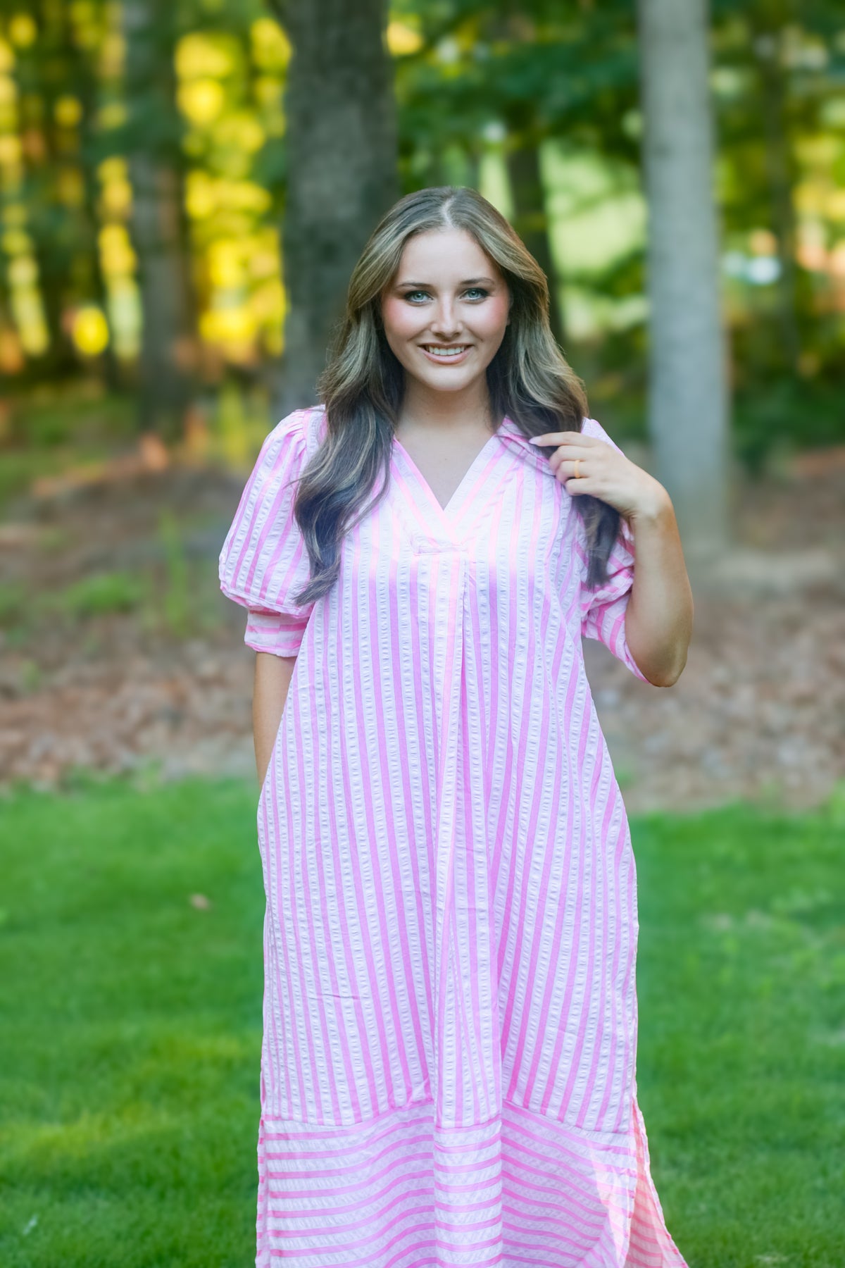 The pink striped midi dress