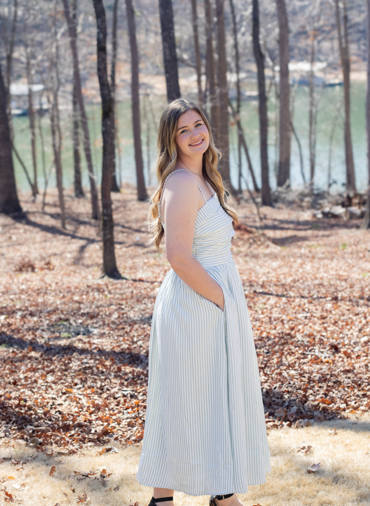 Striped Smocked Midi Dress