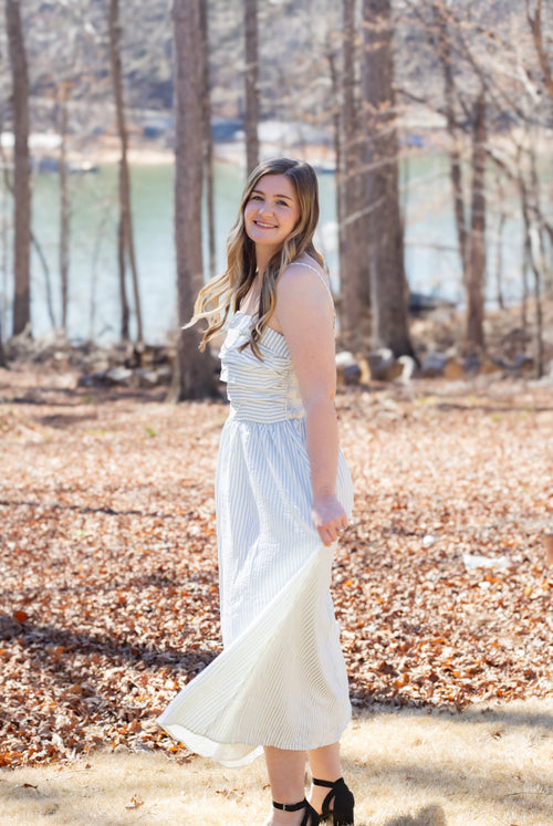 Striped Smocked Midi Dress