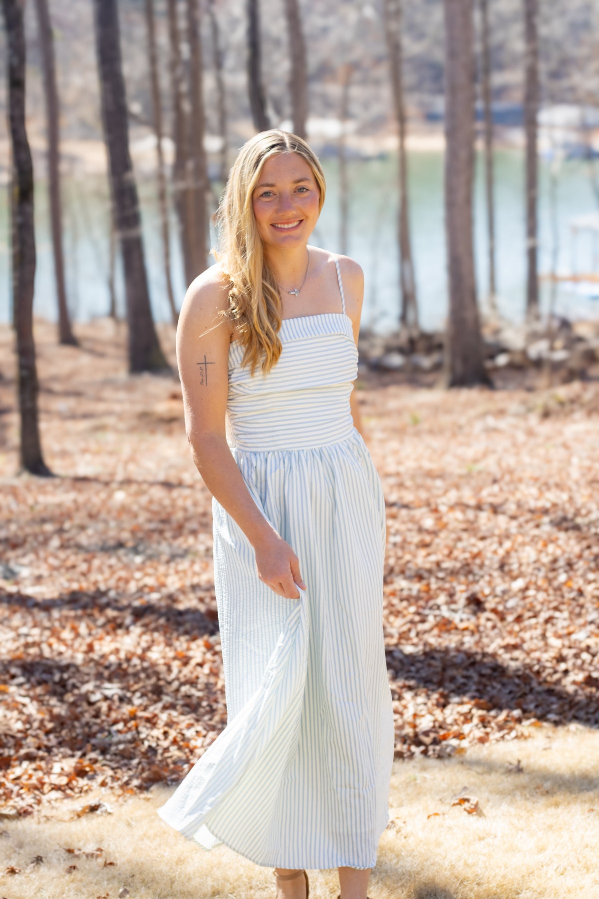 Striped Smocked Midi Dress