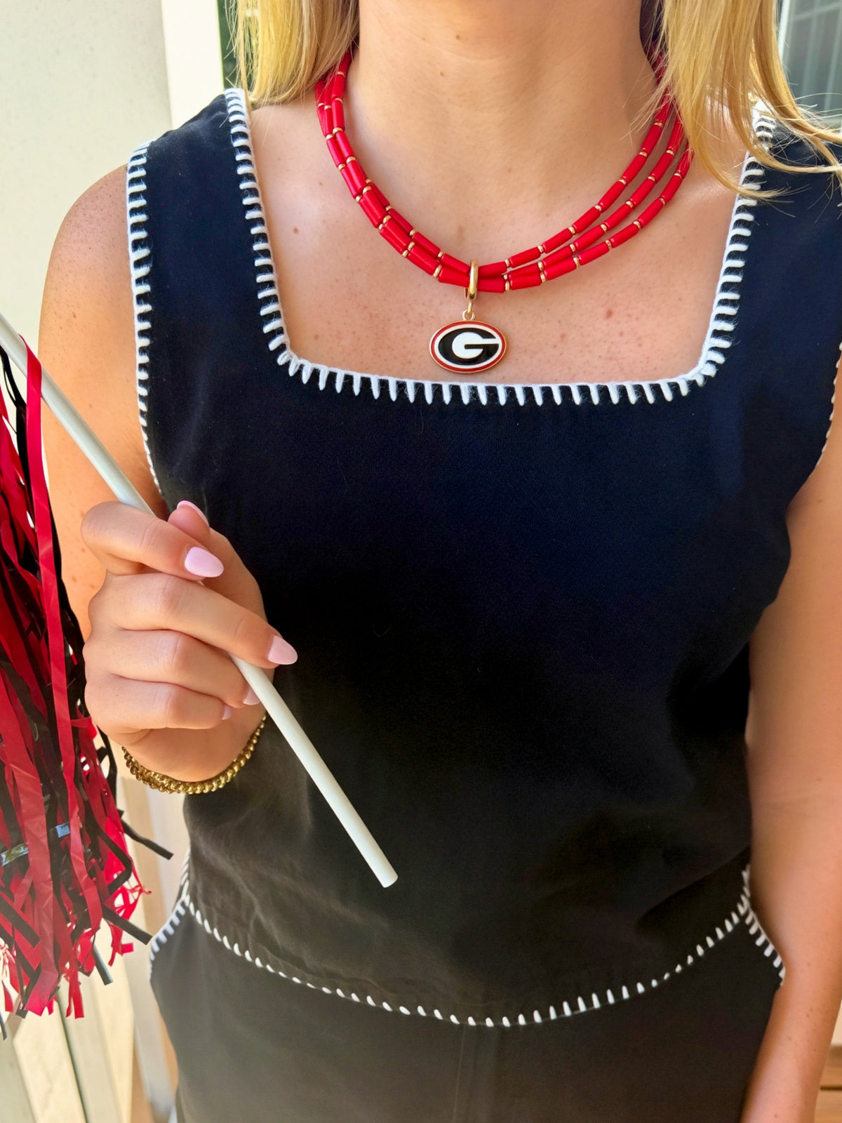 Georgia Bulldogs Multi-Strand Beaded Logo Necklace
