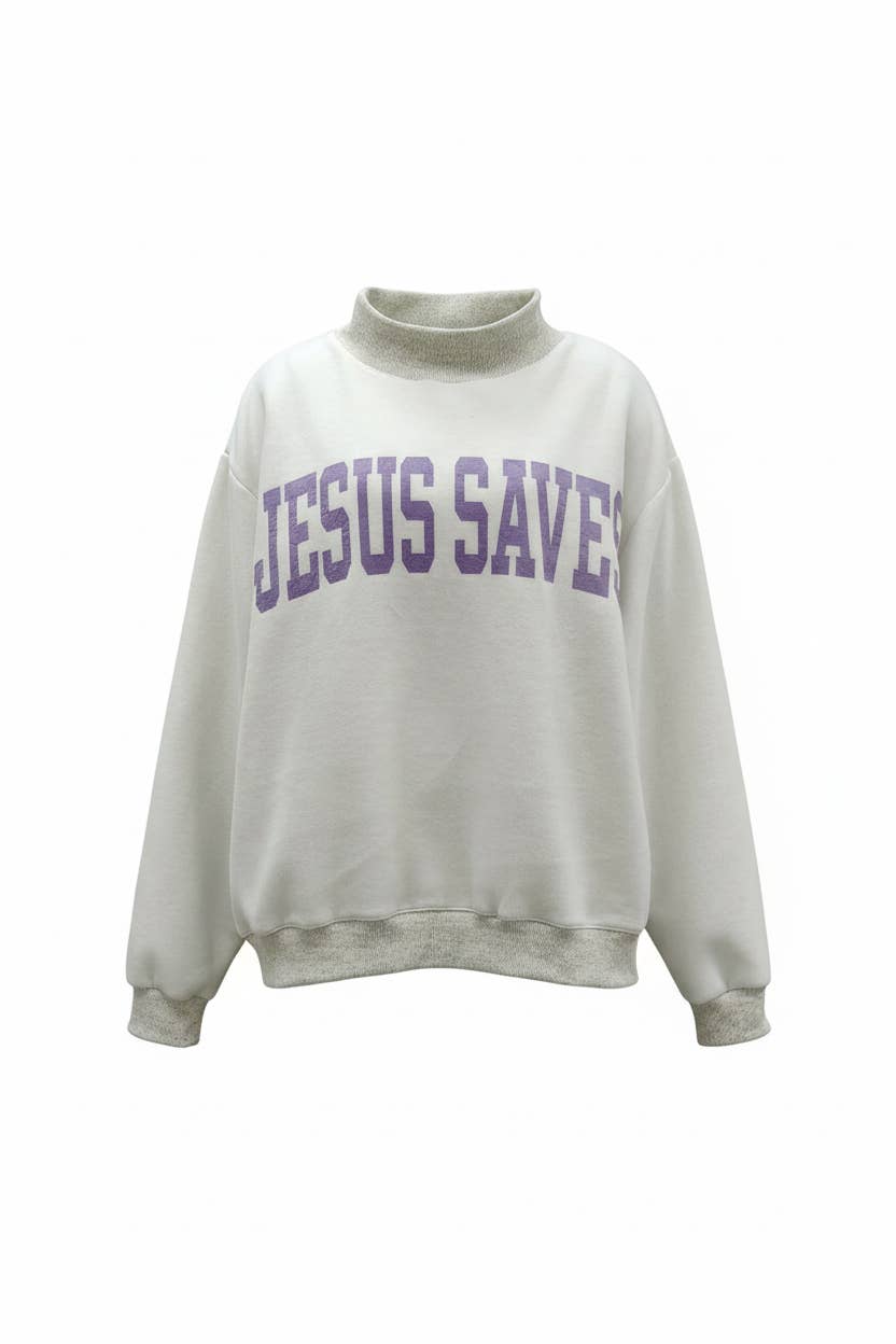'CROSS &JESUS SAVES' Reversible Sweatshirt: Ash grey